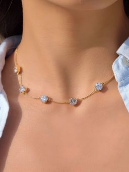 Inaya Accessories - 18K Gold Plated Dainty Crystal Choker Necklace, Valerie