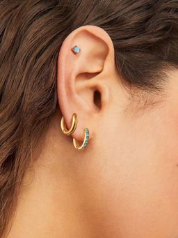 Inaya Accessories - 18KT Gold Plated Turquoise Pair of Stud Earrings, Volt (Pack of 3)