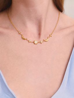 Inaya Accessories - 18K Gold Plated Sun and Moon charm Pendant Chain Necklace, Zeal