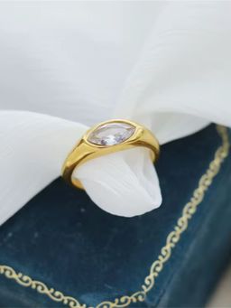 Inaya Accessories - 18K Gold Plated Marquise Signet Ring, Zen