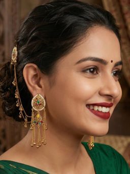 NUI - Gold Plated Kashmiri Earring With Earchain For Women And Girls