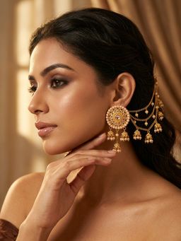 NUI - Gold Plated Earrings With Ear Chain For Women And Girls