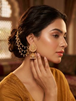 NUI - Gold Plated Earrings With Ear Chain For Women And Girls
