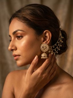 NUI - Gold Plated Earrings With Ear Chain For Women And Girls