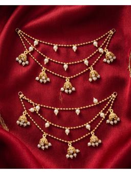 NUI - Gold Plates Kashmiri Earrings With Earchain For Women And Girls