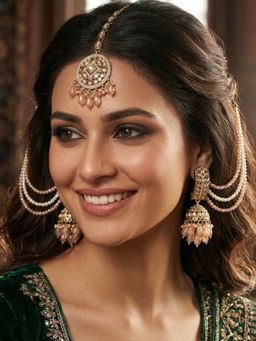 NUI - Gold Plated Earrings with Maagtikka Set For Women And Girls