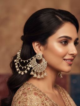 NUI - Gold Plated Kashmiri Earring with Chain For Women And Girls