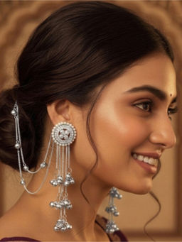 NUI - Silver Plated Kashmiri Earring With Earchain For Women And Girls