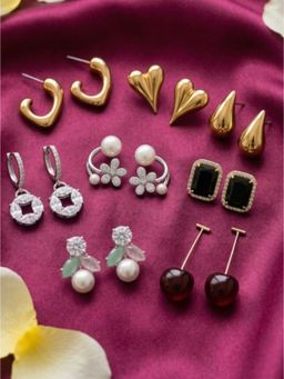 NUI - Multi-Color Earrings For Women And Girls (Pack of 8)