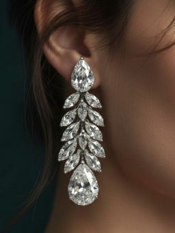 NUI - Silver Plated White Stone Earrings For Women And Girls