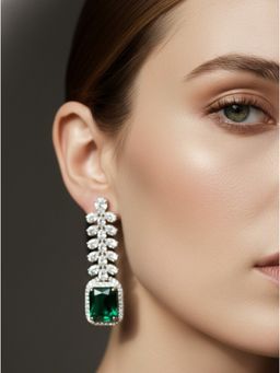 NUI - Silver Plated Green Stone Earrings For Women And Girls