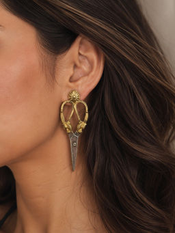 NUI - Gold Plated Scissor Shape Earrings For Women And Girls