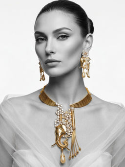 NUI - Gold Plated Cubic Zircon Pair Of Earrings with Necklace