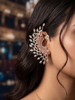 NUI - Gold Plated CZ Stone Studded Earcuff Earrings For Women And Girls