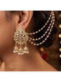 NUI - Gold Plated Pair Of Earrings With Ear Chain For Women And Girls