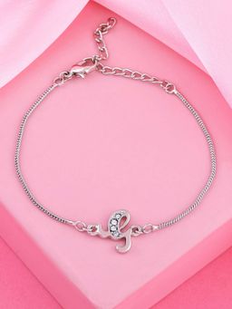 Estele - Rhodium Plated Artistic G Initials Bracelet with Austrian Crystals for Women