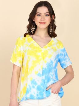 Maaesa - Tie Dyed Front Pleated Rayon Top