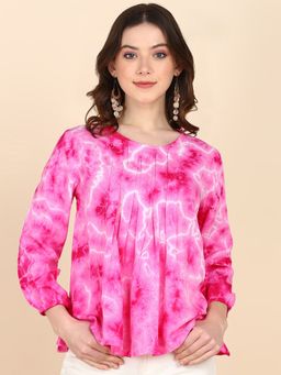 Maaesa - Tie Dyed 5 Pleated Round Neck Rayon Top