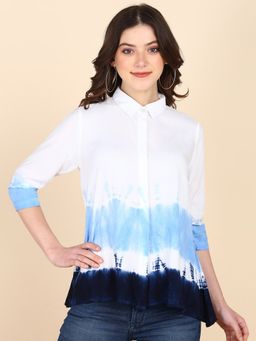 Maaesa - Tie Dyed Collar with Double Pleated Rayon Shirt