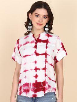 Maaesa - Half Sleeves Tie Dyed Fitted Rayon Top