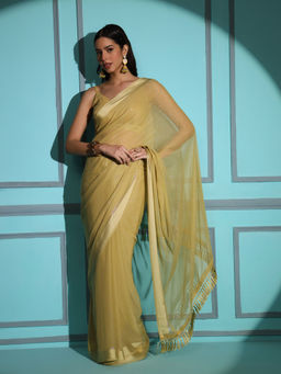 Tikhi Imli - Beige Colored Shimmer Chiffon with Unstitched Blouse