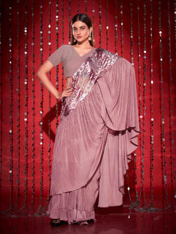 Tikhi Imli - Pink Colored Designer Embroidered and Embellished Saree with Unstitched Blouse