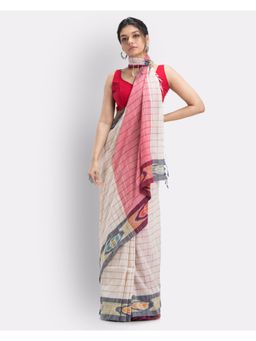 Angoshobha - Biscuit Handloom Bengal Cotton Saree with Unstitched