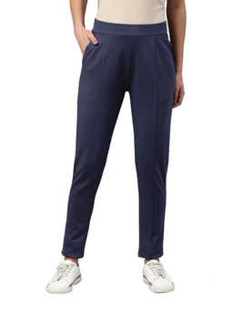 Go Colors - Women Solid Dark Jeans Blue Stretch Ponte Pants