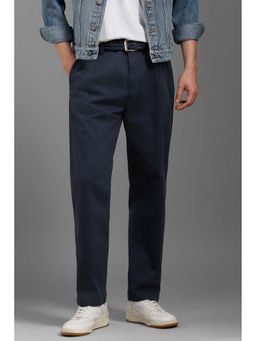 Louis Philippe - Men Navy Blue Solid Casual Trouser