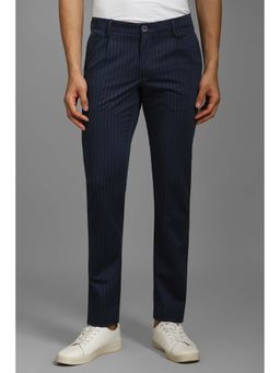 Louis Philippe - Men Navy Blue Stripes Casual Trouser