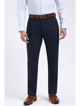 Peter England - Men Navy Blue Printed Formal Trouser