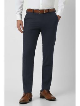 Van Heusen - Men Navy Blue Solid Formal Trouser