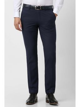 Van Heusen - Men Navy Blue Textured Formal Trouser