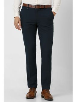 Van Heusen - Men Navy Blue Textured Formal Trouser