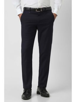 Van Heusen - Men Navy Blue Textured Formal Trouser