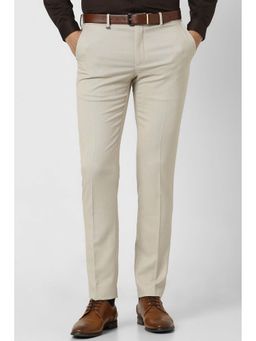 Van Heusen - Men Cream Textured Formal Trouser