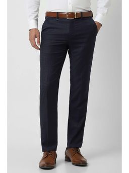 Van Heusen - Men Navy Blue Checks Formal Trouser