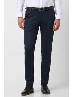 Van Heusen - Men Navy Blue Textured Formal Trouser