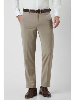 Van Heusen - Men Beige Textured Formal Trouser