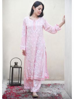 House of Chikankari - Malak Straight Kurta With Palazzo- Pink