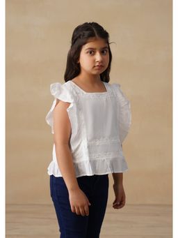 House of Chikankari - Cotton Chikankari Girls Short Top - White