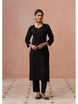 House of Chikankari - Women Black Chanderi Chikankari Kurta