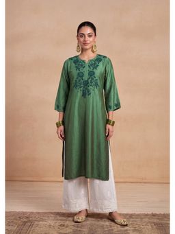 House of Chikankari - Women's Long Kurta - Dark Green