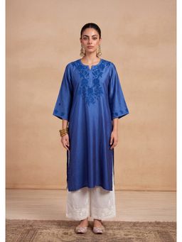 House of Chikankari - Women's Long Kurta - Blue