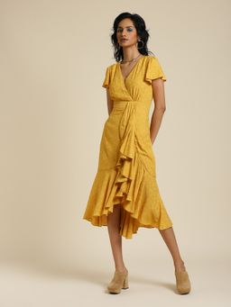 Label Ritu Kumar - Half Sleeve Textured Wrap Dress