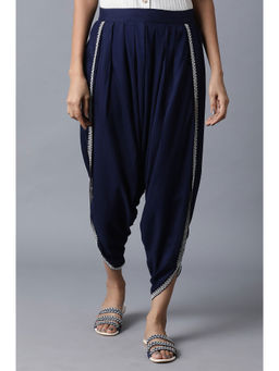 W - Blue Solid Draped Pant