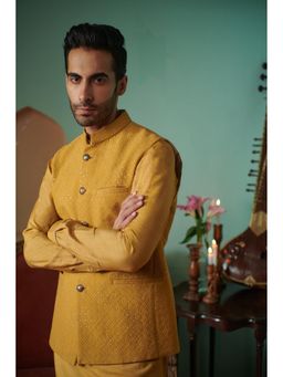 Philocaly - Saffron Yellow Thread Work Slim Fit Bandi