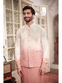 Philocaly - Savera Pink Embroidered Ombre Silk Slim Fit Bandi
