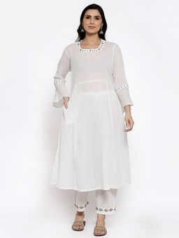 DART STUDIO - Textured Cotton Kurta And Palazzo With Slip White (Set of 3)