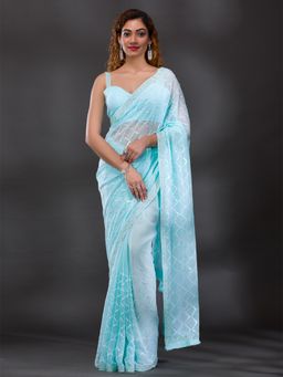 Koskii - Sky Blue Sequins Shimmer Georgette Saree with Unstitched Blouse